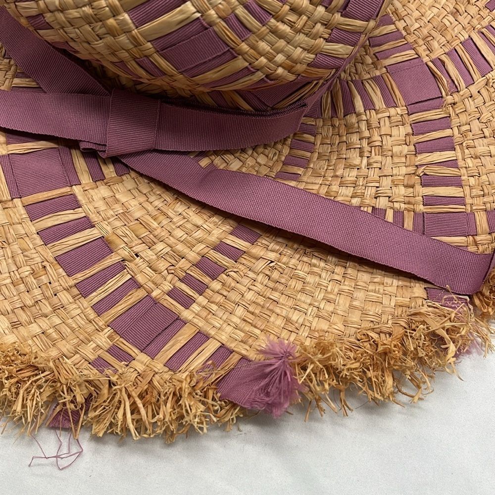 Light Brown and Lavender Woven Rafia Sun Hat - Picture 3 of 6